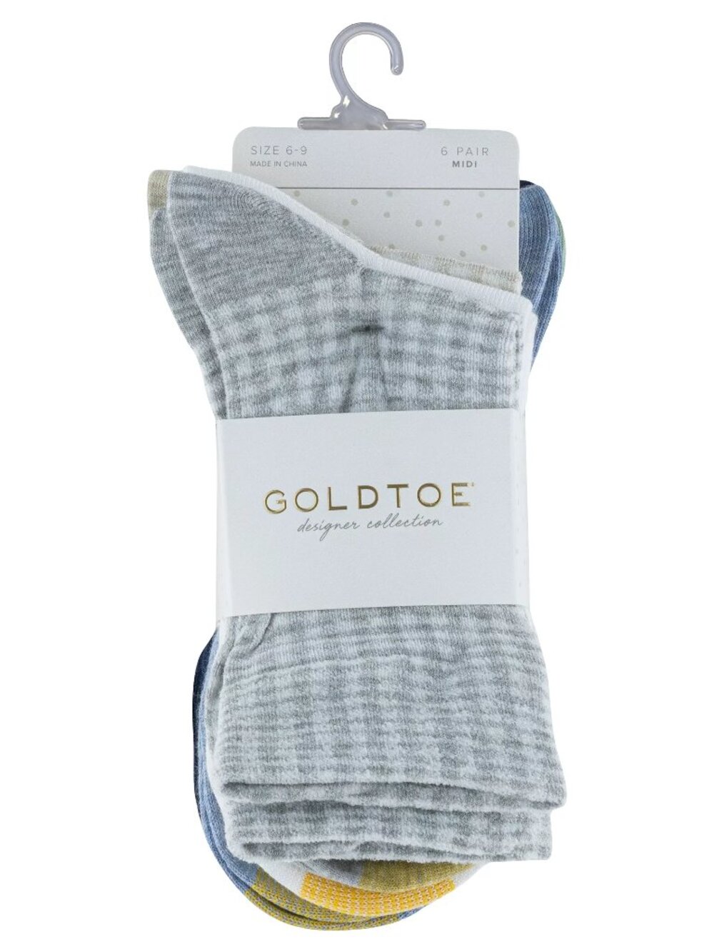 Womens Gold Toe Gingham Checker Color Midi Socks 6-PR New Stylish Soft Bold 6-9